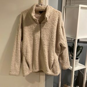 Oversized Beige Sherpa Express Half Zip